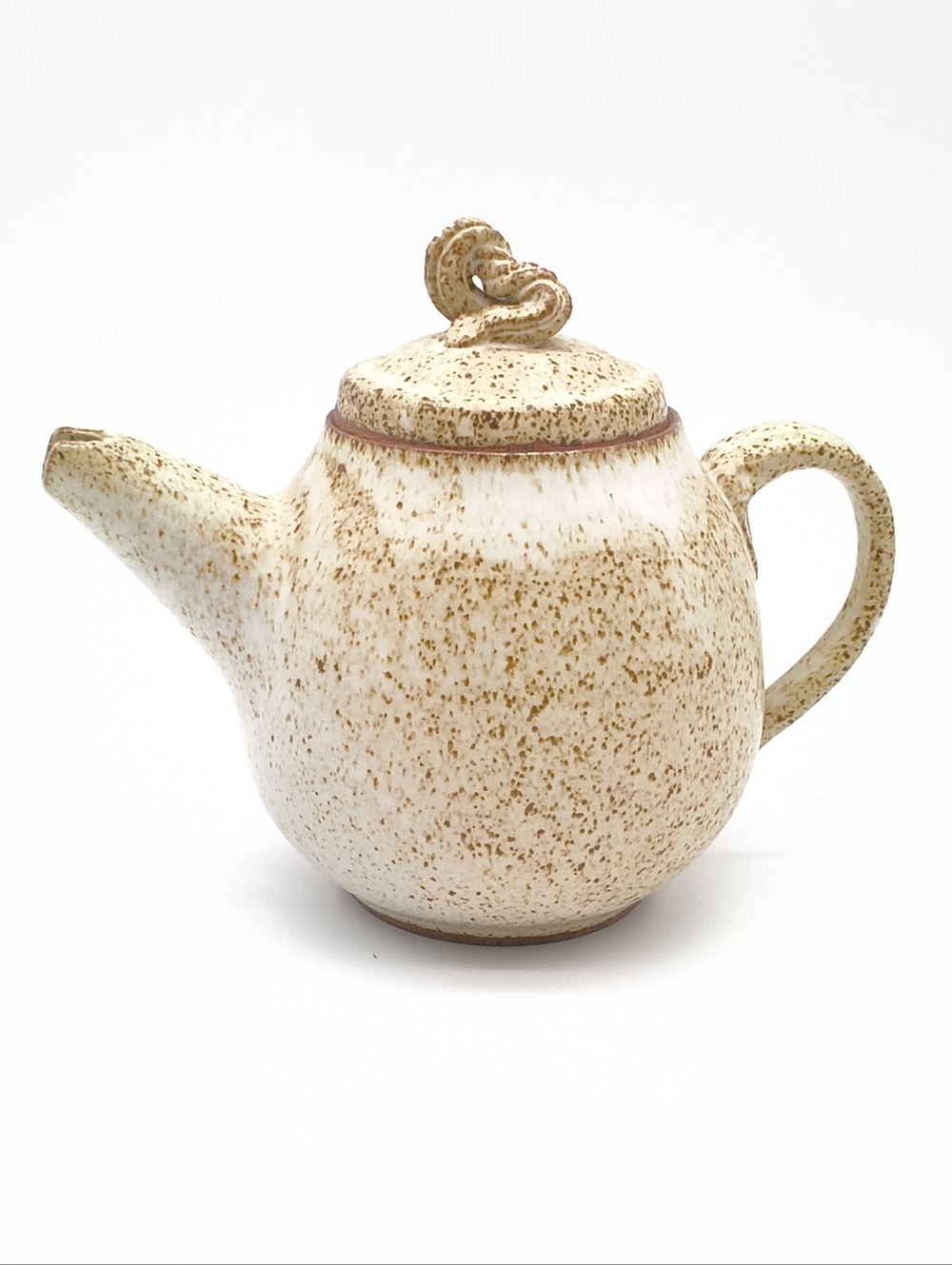 Vintage Handmade Artisan Speckled Stoneware Teapot with Twisted Knob Lid